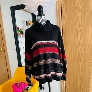 BeachLunchLounge Women’s Colorful Striped Chunky Knit Turtleneck Sweater NWT